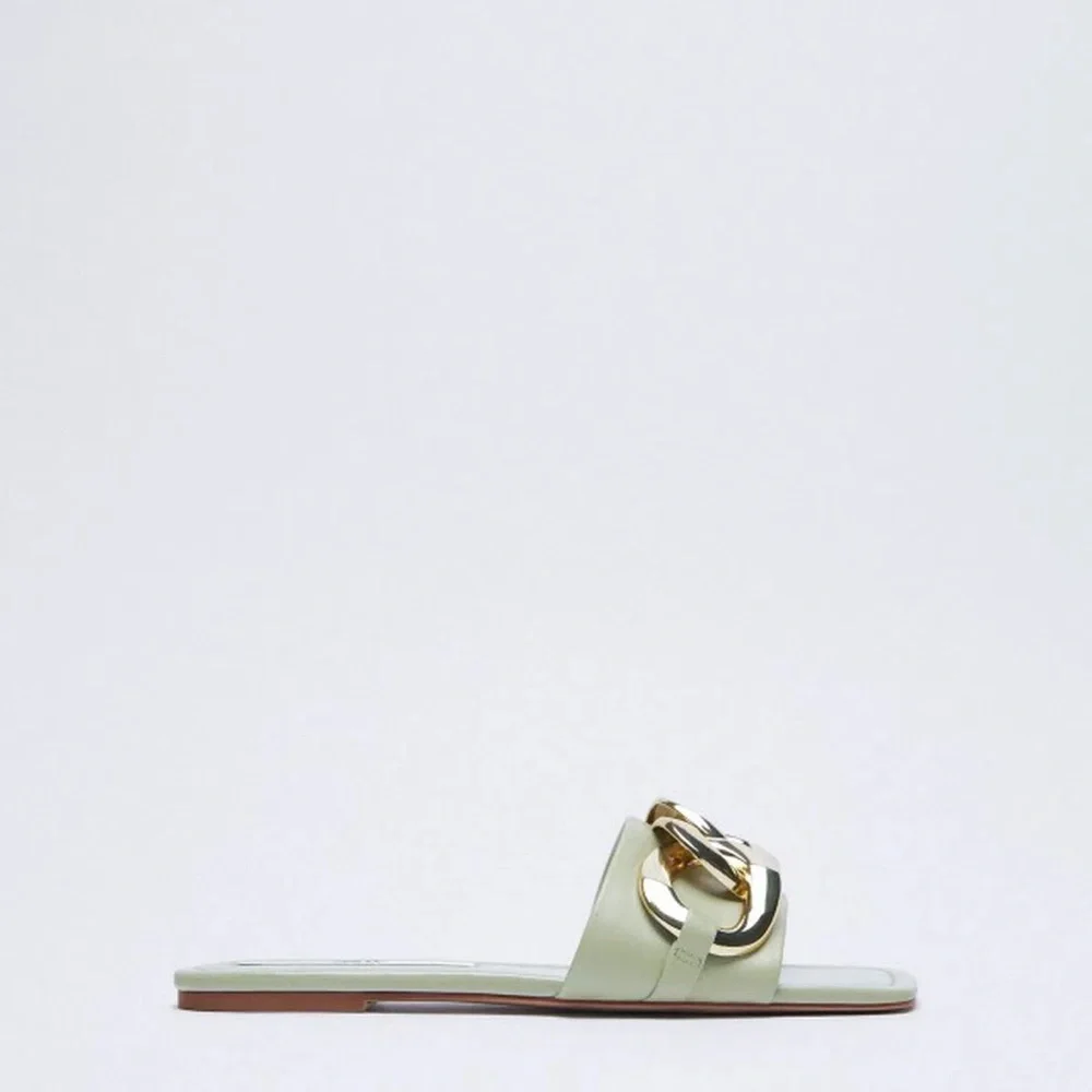 Zara Mint Green Sandals with Gold Chain Accent - Picture 4 of 10